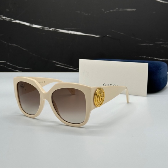 NEW GG1407S 004 GUCCI SQUARE IVORY BROWN WOMEN SUNGLASSES GUCCI - Picture 2 of 14